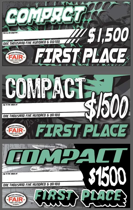 Green and black compact demolition derby award board layouts