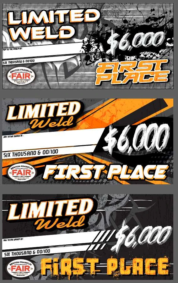 Orange and black limited weld demolition derby award board layouts